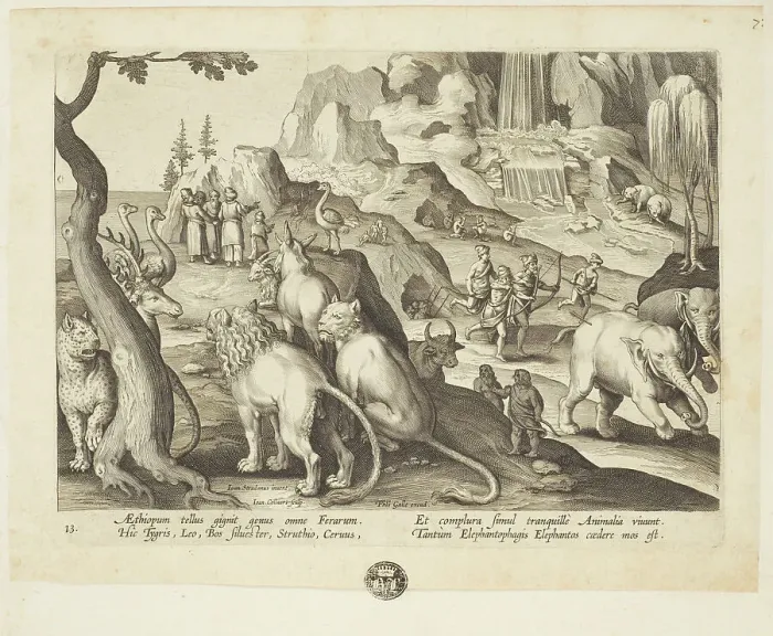 Framed Print : Venationes ferarum, avium, piscium (Hunts of wild animals, birds and fish). Plate 13, 1596. Creator: Hans Collaert the Younger Framed Print : Venationes ferarum, avium, piscium (Hunts of wild animals, birds and fish). Plate 13, 1596. Creator: Hans Collaert the Younger
