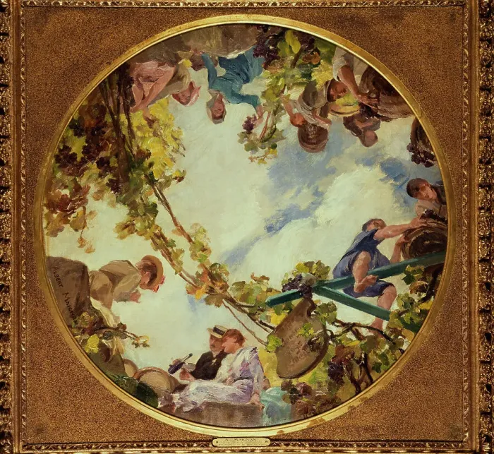 Framed Print : Vendanges en Bourgogne. Esquisse pour le plafond du Buffet de la gare de Lyon... c1900. Creator: Albert Maignan Framed Print : Vendanges en Bourgogne. Esquisse pour le plafond du Buffet de la gare de Lyon... c1900. Creator: Albert Maignan