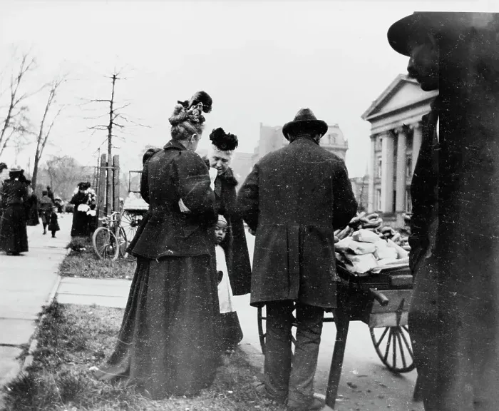 Framed Print : Vendor and cart near the White House during the egg rolling, 1898. Creator: Frances Benjamin Johnston Framed Print : Vendor and cart near the White House during the egg rolling, 1898. Creator: Frances Benjamin Johnston