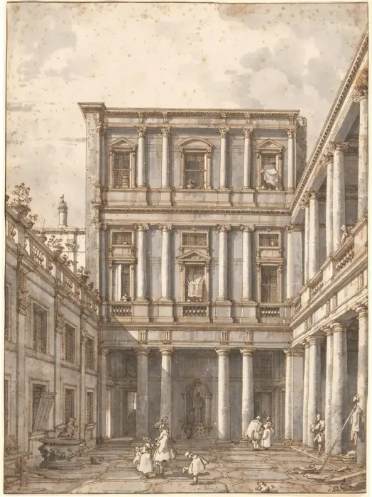 Framed Print : A Venetian Courtyard, in the Procuratie Nuove, c. 1760. Creator: Canaletto Framed Print : A Venetian Courtyard, in the Procuratie Nuove, c. 1760. Creator: Canaletto
