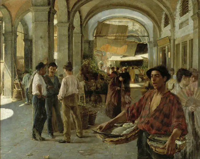 Framed Print : A Venetian Covered Market, 1887. Creator: Oscar Bjorck Framed Print : A Venetian Covered Market, 1887. Creator: Oscar Bjorck