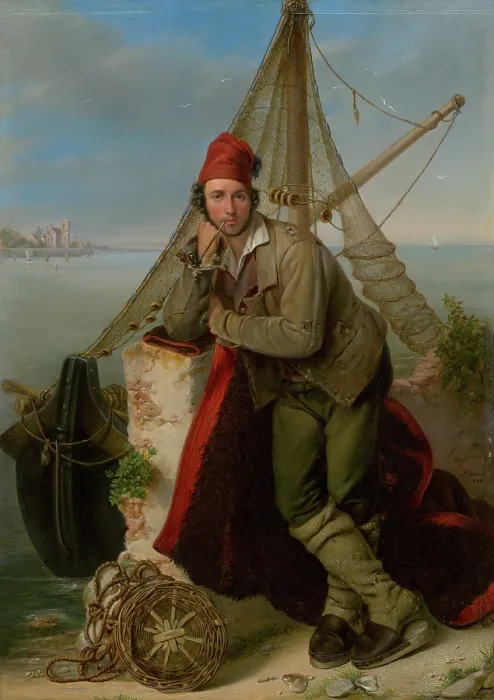 Framed Print : Venetian fisherman, 1840. Creator: Ludovit Benicky Framed Print : Venetian fisherman, 1840. Creator: Ludovit Benicky