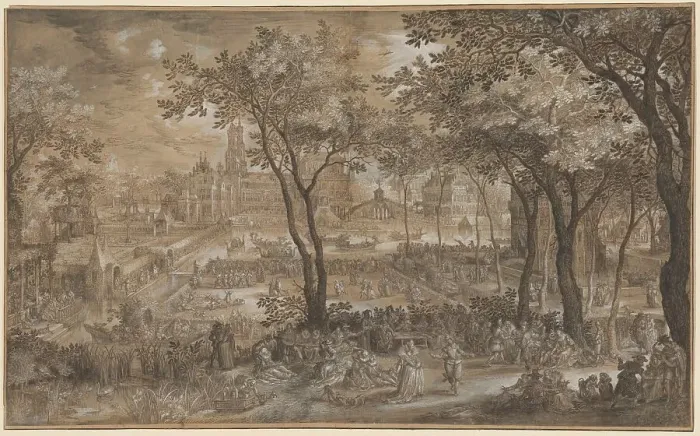 Framed Print : Venetian Party in a Chateau Garden, c. 1602. Creator: David Vinckboons Framed Print : Venetian Party in a Chateau Garden, c. 1602. Creator: David Vinckboons