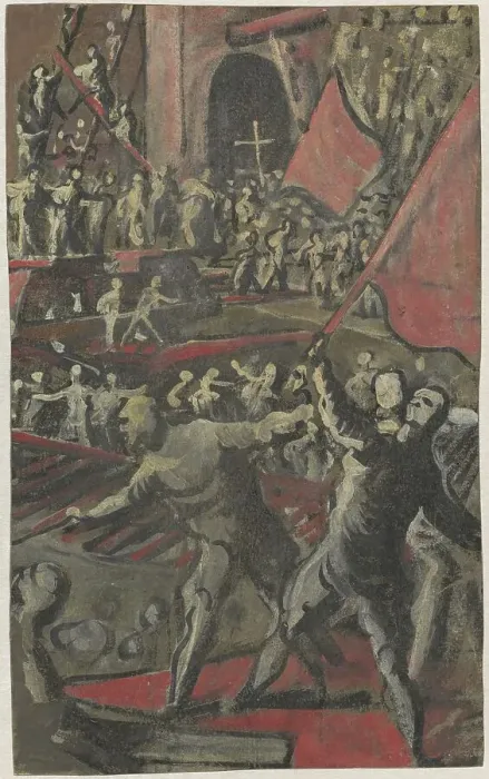 Framed Print : Venetian Soldiers Attacking Constantinople (recto), 1598 / 1605. Creator: Domenico Tintoretto Framed Print : Venetian Soldiers Attacking Constantinople (recto), 1598 / 1605. Creator: Domenico Tintoretto