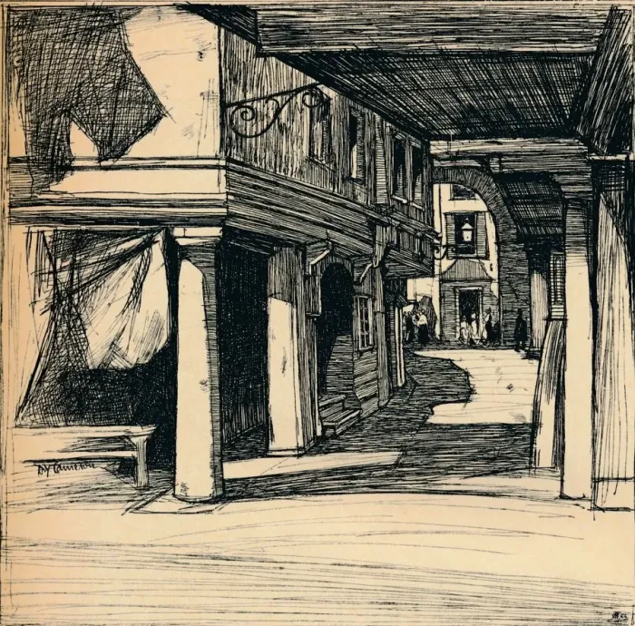 Framed Print : Venetian Street, 1900. Artist: David Young Cameron Framed Print : Venetian Street, 1900. Artist: David Young Cameron