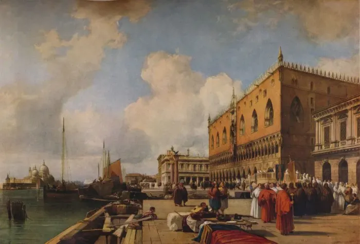 Framed Print : Venice: Ducal Palace with a Religious Procession, c1828. Artist: Richard Parkes Bonington Framed Print : Venice: Ducal Palace with a Religious Procession, c1828. Artist: Richard Parkes Bonington