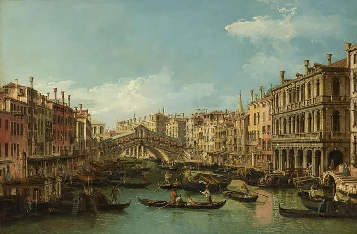 Framed Print : Venice, the Grand Canal with the Rialto Bridge seen from the South. Creator: Bellotto, Bernardo (1720-1780) Framed Print : Venice, the Grand Canal with the Rialto Bridge seen from the South. Creator: Bellotto, Bernardo (1720-1780)