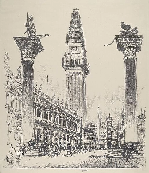 Venice, Rebuilding the Campanile, 1911. Creator: Joseph Pennell