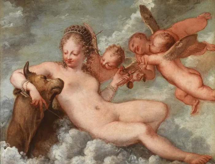 Framed Print : Venus accompanied by Libra and Taurus, 1660s. Creator: Liberi, Pietro (1605-1687) Framed Print : Venus accompanied by Libra and Taurus, 1660s. Creator: Liberi, Pietro (1605-1687)