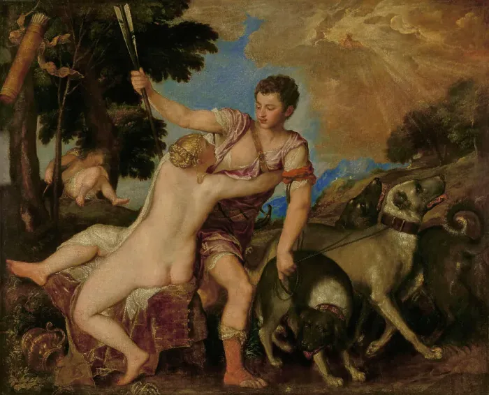 Framed Print : Venus and Adonis, about 1555-1560. Creator: Titian Framed Print : Venus and Adonis, about 1555-1560. Creator: Titian