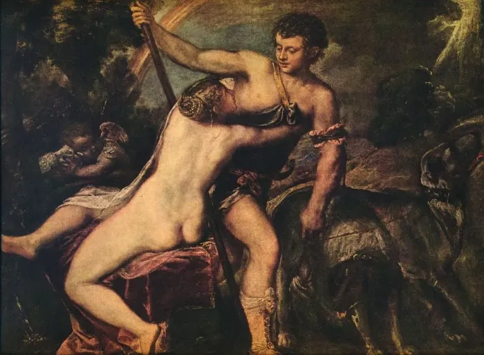 Framed Print : Venus and Adonis, 1560. Artist: Titian Framed Print : Venus and Adonis, 1560. Artist: Titian