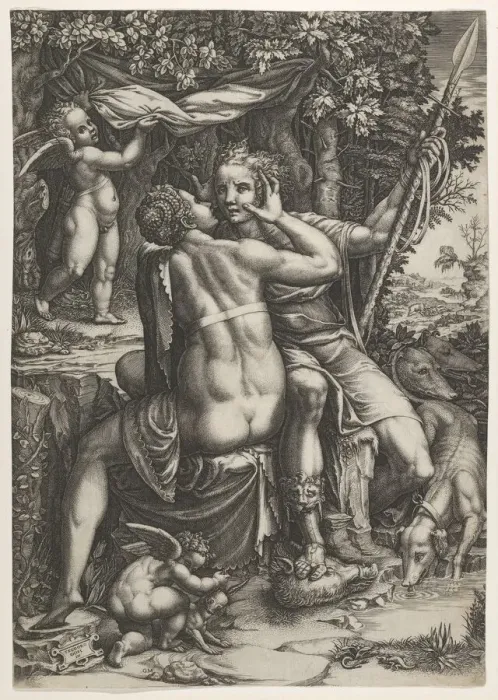 Framed Print : Venus and Adonis, ca. 1570. Creator: Giorgio Ghisi Framed Print : Venus and Adonis, ca. 1570. Creator: Giorgio Ghisi