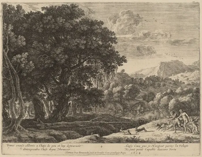 Framed Print : Venus and Adonis Hunting. Creator: Herman van Swanevelt