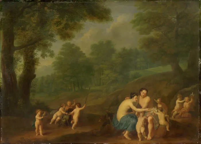 Framed Print : Venus and Adonis (love scene), 1731. Creator: Johann Friedrich Gerhard Framed Print : Venus and Adonis (love scene), 1731. Creator: Johann Friedrich Gerhard