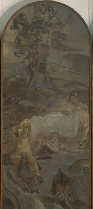 Framed Print : Venus, Amor and Paris (Triptych The Judgment of Paris, central part), 1893. Artist: Vrubel, Mikhail Alexandrovich (1856-1910) Framed Print : Venus, Amor and Paris (Triptych The Judgment of Paris, central part), 1893. Artist: Vrubel, Mikhail Alexandrovich (1856-1910)