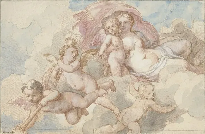Framed Print : Venus with Amor and putti, 1710-1777. Creators: Charles-Joseph Natoire, Unknown Framed Print : Venus with Amor and putti, 1710-1777. Creators: Charles-Joseph Natoire, Unknown
