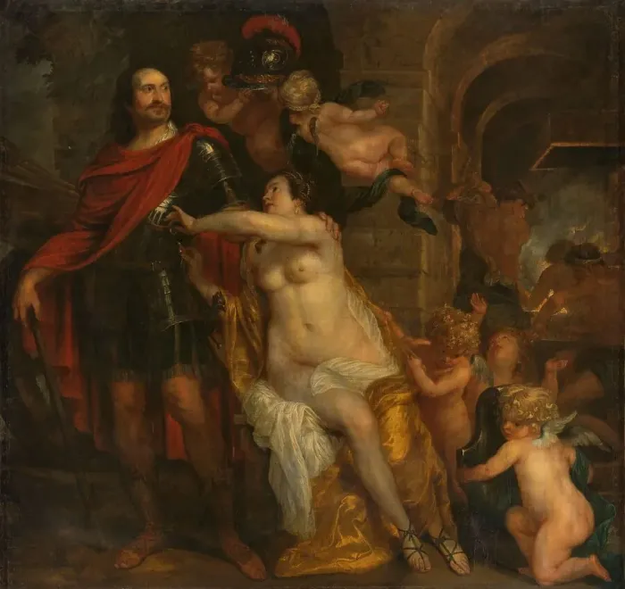 Framed Print : Venus Arming a Warrior, possibly Johan Maurits at the Forge of Vulcan, c.1644. Creator: Thomas Willeboirts Framed Print : Venus Arming a Warrior, possibly Johan Maurits at the Forge of Vulcan, c.1644. Creator: Thomas Willeboirts