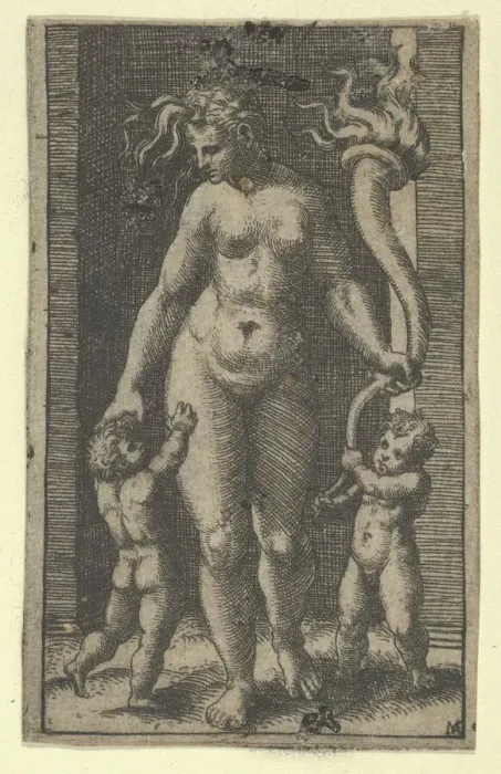 Framed Print : Venus attended by cupids, ca. 1500-1534. Creator: Marcantonio Raimondi