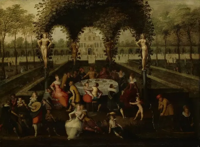 Framed Print : Venus, Bacchus and Ceres with Mortals in a Garden of Love, 1590-1621. Creator: Louis de Caullery Framed Print : Venus, Bacchus and Ceres with Mortals in a Garden of Love, 1590-1621. Creator: Louis de Caullery