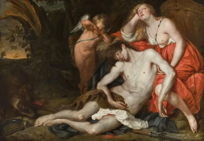 Framed Print : Venus Bewailing the Death of Adonis, mid-17th century. Creator: Workshop of Thomas Willeboirts Bosschaert Framed Print : Venus Bewailing the Death of Adonis, mid-17th century. Creator: Workshop of Thomas Willeboirts Bosschaert