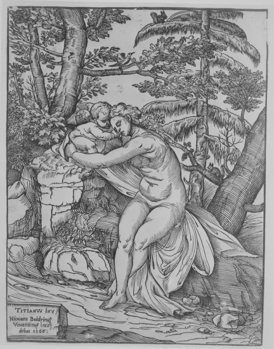 Framed Print : Venus and Cupid, 1566. 1566. Creator: Nicolo Boldrini Framed Print : Venus and Cupid, 1566. 1566. Creator: Nicolo Boldrini