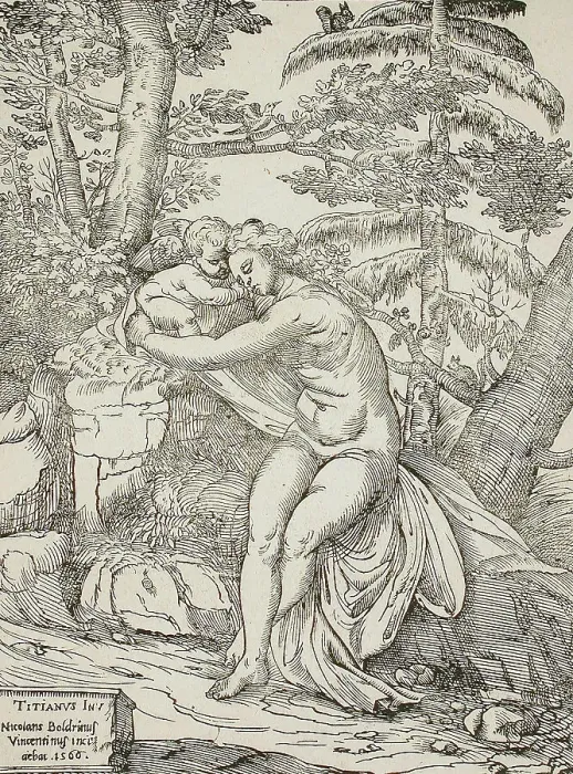 Framed Print : Venus and Cupid, 1566. Creators: Nicolo Boldrini, Titian Framed Print : Venus and Cupid, 1566. Creators: Nicolo Boldrini, Titian
