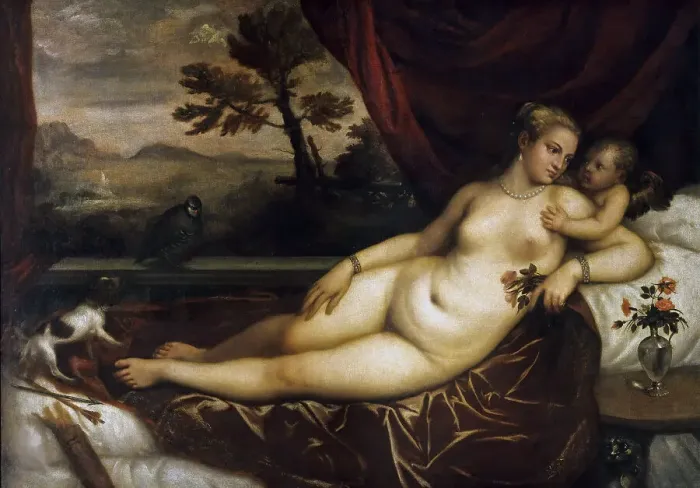 Framed Print : Venus and Cupid, c. 1550. Creator: Titian (1488-1576) Framed Print : Venus and Cupid, c. 1550. Creator: Titian (1488-1576)