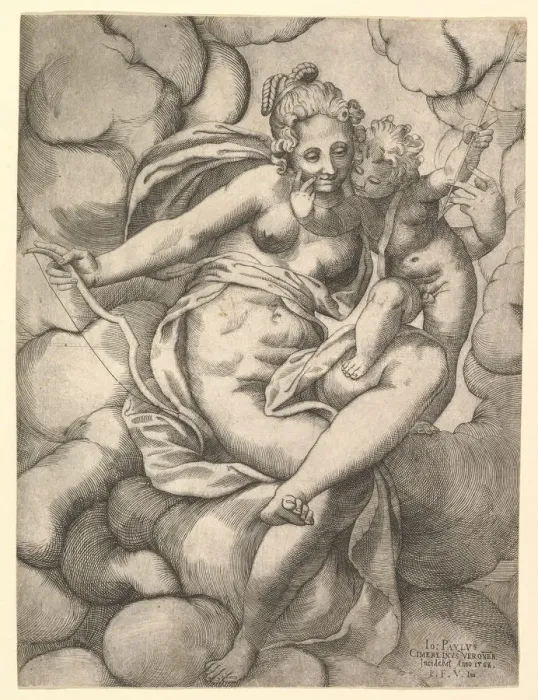 Framed Print : Venus and Cupid in the Clouds, 1568. Creator: Giovanni Paolo Cimerlino Framed Print : Venus and Cupid in the Clouds, 1568. Creator: Giovanni Paolo Cimerlino