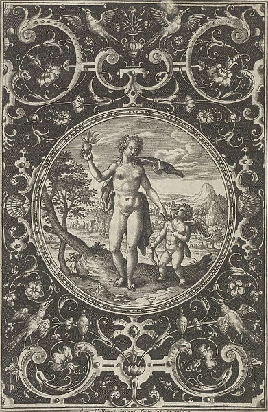 Venus and Cupid in a Decorative Frame with Grotesques, from the Judgment of Paris