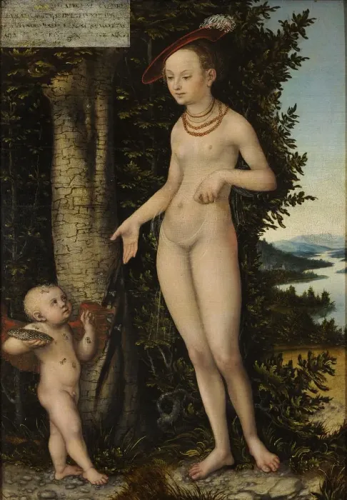Framed Print : Venus with Cupid the Honey Thief. Artist: Cranach, Lucas, the Elder (1472-1553) Framed Print : Venus with Cupid the Honey Thief. Artist: Cranach, Lucas, the Elder (1472-1553)