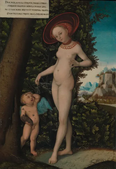 Framed Print : Venus with Cupid the Honey Thief, ca. 1580-1620. Creator: Copy after Lucas Cranach the Elder Framed Print : Venus with Cupid the Honey Thief, ca. 1580-1620. Creator: Copy after Lucas Cranach the Elder
