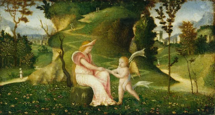 Framed Print : Venus and Cupid in a Landscape, c. 1505 / 1515. Creator: Anon Framed Print : Venus and Cupid in a Landscape, c. 1505 / 1515. Creator: Anon