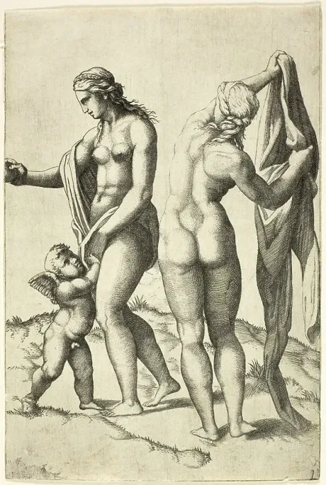 Framed Print : Venus, Cupid and Pallas, 16th century. Creator: School of Marcantonio Raimondi Framed Print : Venus, Cupid and Pallas, 16th century. Creator: School of Marcantonio Raimondi