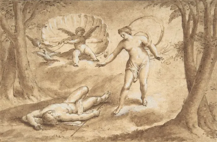 Framed Print : Venus Discovering the Death of Adonis, 17th century. Creator: Anon