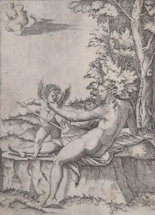 Framed Print : Venus and Eros, ca. 1514-36. Creator: Agostino Veneziano Framed Print : Venus and Eros, ca. 1514-36. Creator: Agostino Veneziano