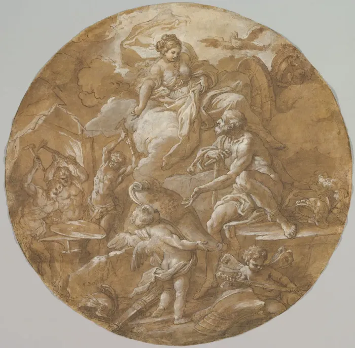 Framed Print : Venus at the Forge of Vulcan (recto); Sketches with Two Putti (verso), ca. 1716-18 Framed Print : Venus at the Forge of Vulcan (recto); Sketches with Two Putti (verso), ca. 1716-18