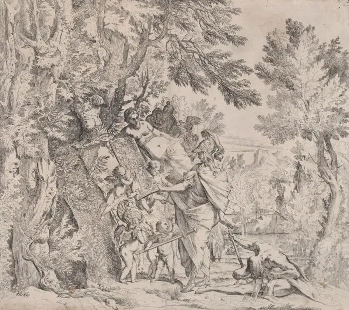 Framed Print : Venus giving arms to Aeneas, ca. 1638-40. Creator: Pietro Testa Framed Print : Venus giving arms to Aeneas, ca. 1638-40. Creator: Pietro Testa