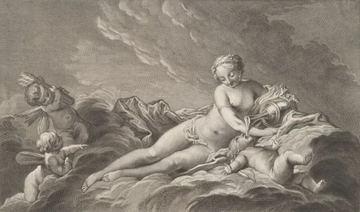 Framed Print : Venus Giving Nectar to Cupid, 18th century. Creator: Pierre Francois Basan Framed Print : Venus Giving Nectar to Cupid, 18th century. Creator: Pierre Francois Basan