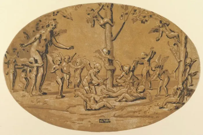 Framed Print : Venus at left in the company of cupids playing, ca. 1520-27 Framed Print : Venus at left in the company of cupids playing, ca. 1520-27