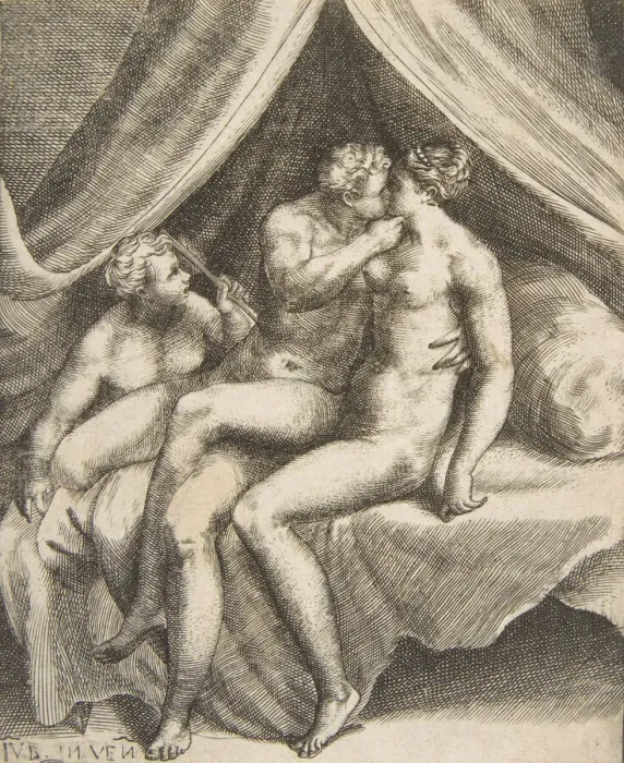 Framed Print : Venus and Mars, from The Loves of the Gods, 1531-60. Creator: Giulio Bonasone Framed Print : Venus and Mars, from The Loves of the Gods, 1531-60. Creator: Giulio Bonasone