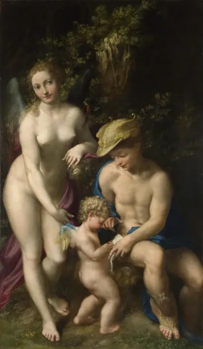 Framed Print : Venus with Mercury and Cupid (The School of Love), c. 1525. Artist: Correggio (1489-1534) Framed Print : Venus with Mercury and Cupid (The School of Love), c. 1525. Artist: Correggio (1489-1534)