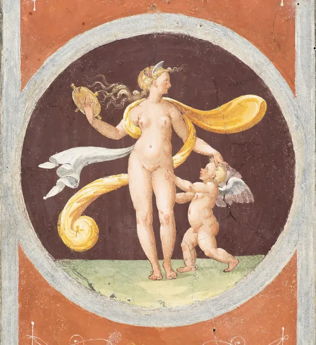 Framed Print : Venus with the mirror, 1527. Creator: Romano, Giulio (1499-1546) Framed Print : Venus with the mirror, 1527. Creator: Romano, Giulio (1499-1546)