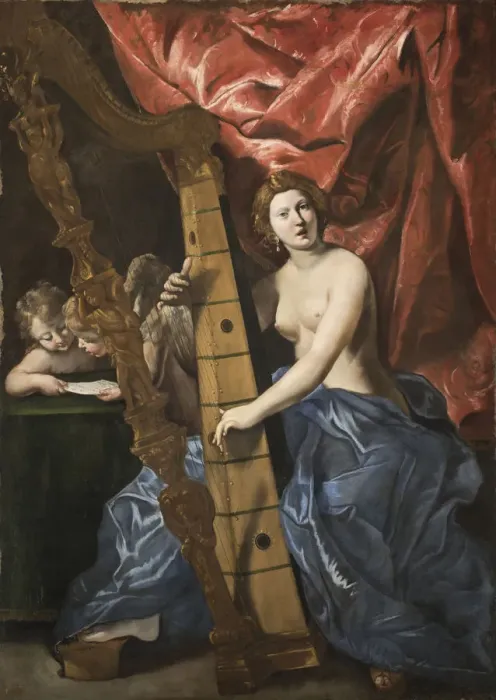 Framed Print : Venus playing the harp, c. 1630. Creator: Lanfranco, Giovanni (1582-1647) Framed Print : Venus playing the harp, c. 1630. Creator: Lanfranco, Giovanni (1582-1647)