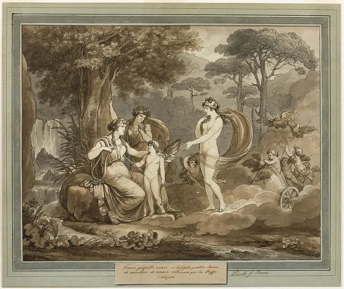 Framed Print : Venus Presents Cupid to Calypso, from The Adventures of Telemachus, Book 7, 1808. Creator: Bartolomeo Pinelli Framed Print : Venus Presents Cupid to Calypso, from The Adventures of Telemachus, Book 7, 1808. Creator: Bartolomeo Pinelli