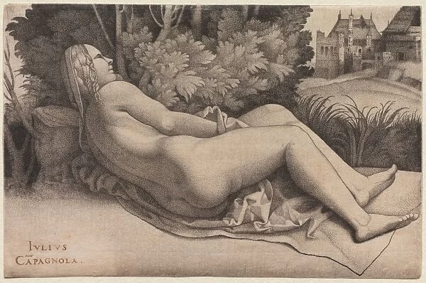 Venus Reclining in a Landscape, c. 1508-9. Creator: Giulio Campagnola (Italian, 1482-1515)