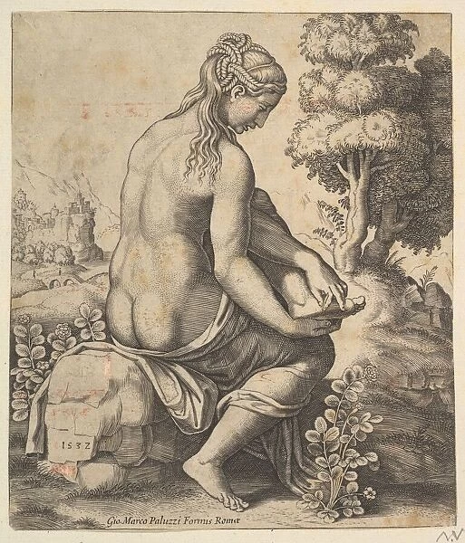 Venus removing a thorn from her foot, 1532. Creator: Master of the Die