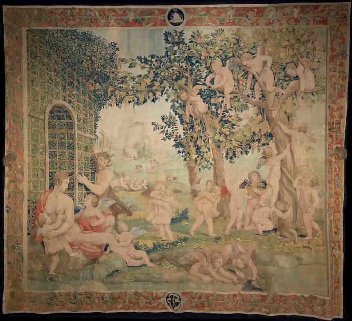 Framed Print : Venus, Satyr and Putti (Tapestry), c1540. Creator: Karcher (Carchera); Nicolas (Nicola) (active 1517-1562) Framed Print : Venus, Satyr and Putti (Tapestry), c1540. Creator: Karcher (Carchera); Nicolas (Nicola) (active 1517-1562)