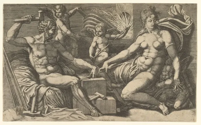 Framed Print : Venus and Vulcan at the Forge, ca. 1555. Creator: Giorgio Ghisi Framed Print : Venus and Vulcan at the Forge, ca. 1555. Creator: Giorgio Ghisi