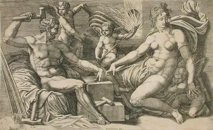 Framed Print : Venus and Vulcan at the Forge, mid-1550s. Creator: Giorgio Ghisi Framed Print : Venus and Vulcan at the Forge, mid-1550s. Creator: Giorgio Ghisi