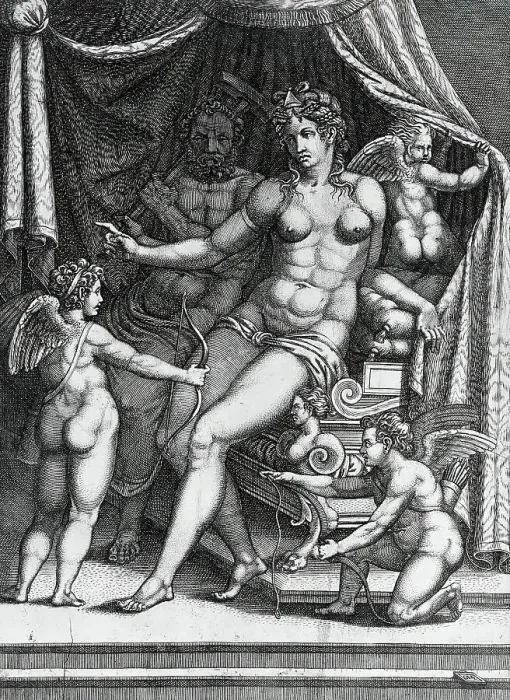 Framed Print : Venus and Vulcan Seated on a Bed, Mid-1550s. Creator: Giorgio Ghisi Framed Print : Venus and Vulcan Seated on a Bed, Mid-1550s. Creator: Giorgio Ghisi